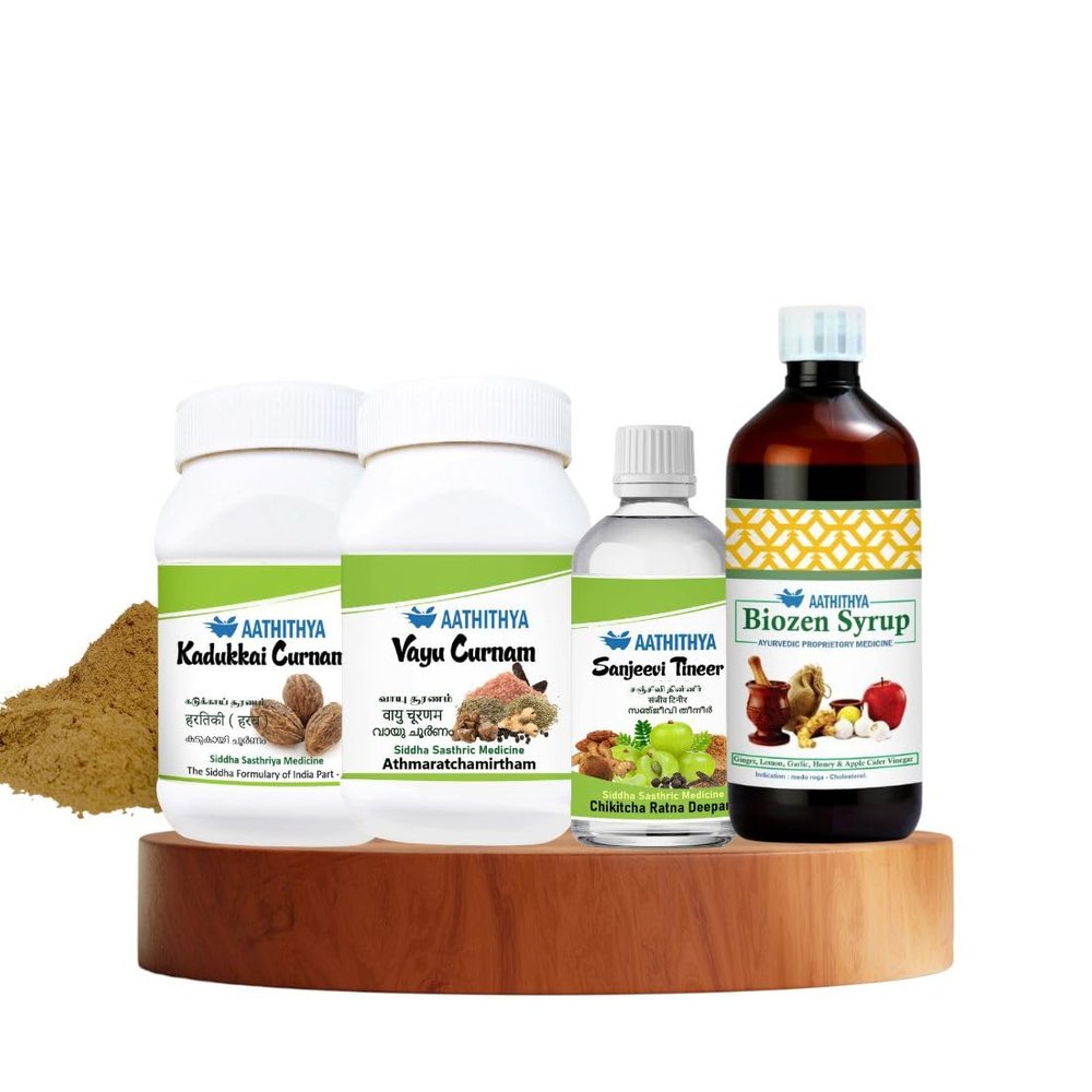 [Aathithya Herbals] Ayurvedic Cardiac Support Kit  Biozen 200ml, Sanjeevi Tineer 50ml, Vayu Curnam 50g & Kadukkai Detox 50g | Heart Health, Cholesterol Control, Digestion & Liver Care