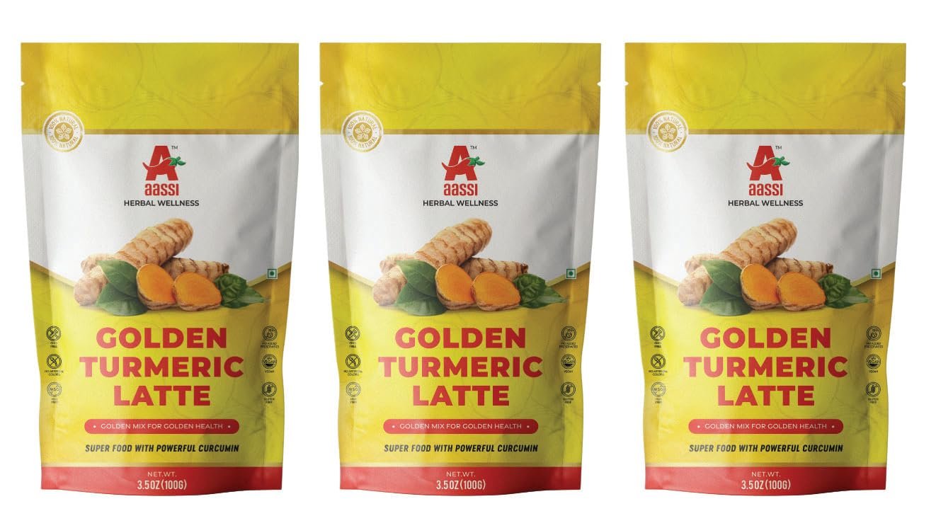 AASSI Golden Turmeric Latte boosts immunity | Supports Joint Health | Improves brain function and is anti-inflammatory | 100% Natural & Vegan | 100g (Pack of 3)