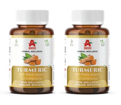 AASSI Turmeric with Black Pepper Capsules | Skin Wellness & Immune Booster | Curcuma Longa & Piperine for Absorption | Anti-Inflammatory, Detox | 60 Veg Capsules | Herbal Immunity Support (Pack of 2)