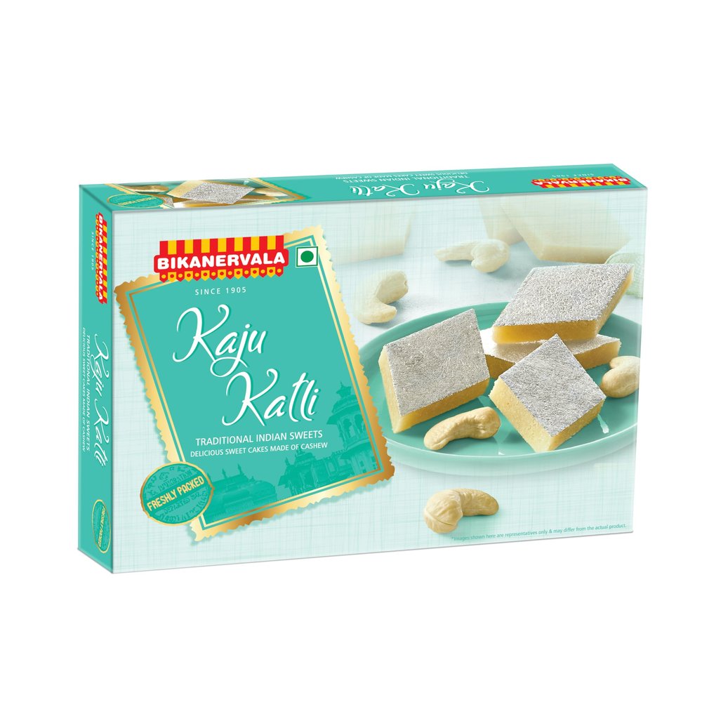 Bikanervala Kaju Burfi 200g  Premium Cashew Sweet | Traditional Indian Mithai & Burfi Made with Desi Ghee | Kaju Katli for Gifting, Festivals, Weddings & Celebrations | Authentic Packed Sweet Box | Vegetarian Dessert