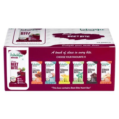 ISHAYU | Beetroot Bites  Ready-to-Eat Snack Made with Fresh Whole Beetroot, Protein rich Peanuts and Natural Ingredients | No Added Preservatives and Colors | Plant-Based Snack | Family Pack | 20gx10 (pack of 10)