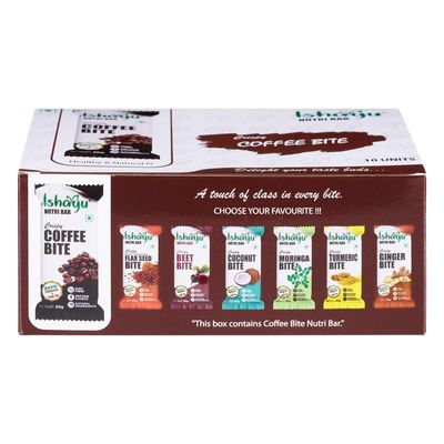 ISHAYU | Coffee Bean Bites  Bite-Sized Snack Made with Fresh Roasted Coffee Beans Protein rich Peanuts and Natural Ingredients | No Added Preservatives and Colors | Family Pack | 20gx10 (pack of 10)