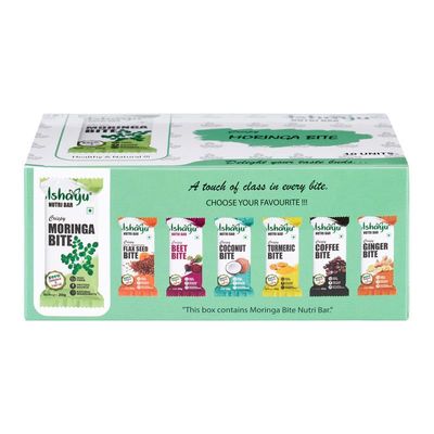 ISHAYU | Moringa Leaves Bite  Plant-Based Snack with Fresh Dried Moringa Leaves, Protein rich Peanuts and Natural Ingredients | No Added Preservatives and Colors | Ready-to-Eat Herbal Bites | Family Pack | 20gx10 (pack of 10)