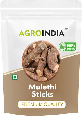 AgroIndia Mulethi Root For Skin and Hair- Yashtimadhu- Liquorice Root- Glycyrrhiza Glabra Sticks- 100% Natural (100gm)
