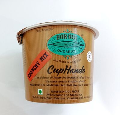 Bor Noi Cup Hando (Crunchy Mix) Ready to eat - Pack of 9 Instant Cereal, Red Bao Rice from Assam, Rich in Iron and Zinc