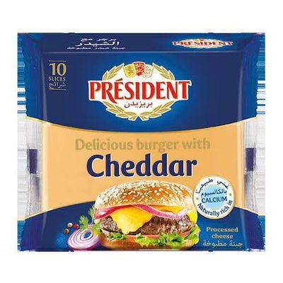 Presidents Cheddar Cheese Slices for Burgers, 10 Slices 200g (From UAE)