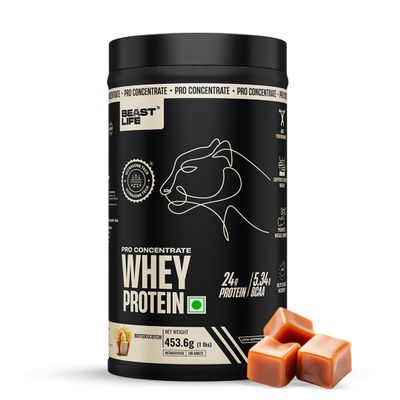 BeastLife Pro 100% Whey Protein Powder| 1 Lbs | Butterscotch Flavor | Muscle Growth & Recovery|Fast Absorbing, No Bloating |Ultrasorb Tech For Fast Digestion|NABL Lab Certified | 24g Protein, 5.3g BCAA