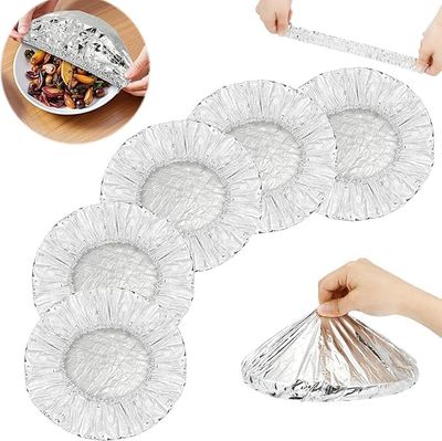 KINTIN 10pcs Reusable Aluminium Foil Film Insulation Cover, Aluminum Foil Food Covers, Kitchen Fresh-Keeping Insulation Film, Fruit Cling Wra, Reusable And Heat Resistant Food Elastic Bowl Covers.