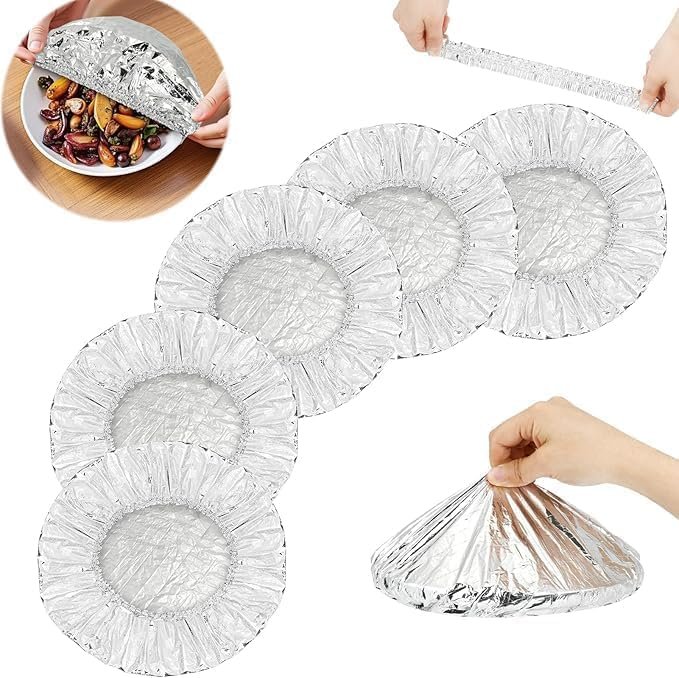 KINTIN 10pcs Reusable Aluminium Foil Film Insulation Cover, Aluminum Foil Food Covers, Kitchen Fresh-Keeping Insulation Film, Fruit Cling Wra, Reusable And Heat Resistant Food Elastic Bowl Covers.