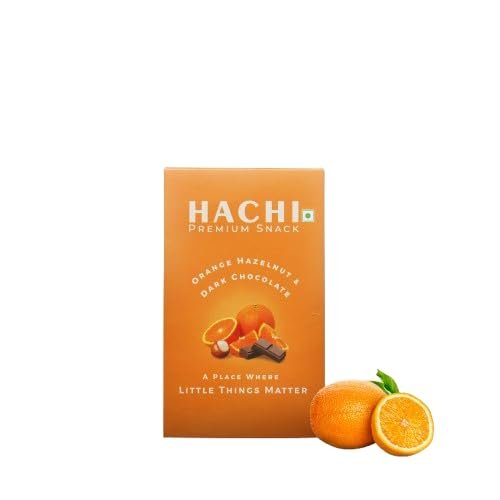 HACHI Orange Hazelnut & Dark Chocolate Granola | Crunchy Granola with Rolled Oats, Hazelnuts, Orange & Dark Chocolate | Healthy Snack for Tiffin, Office & Travel | Pack of 4 (35g Each)