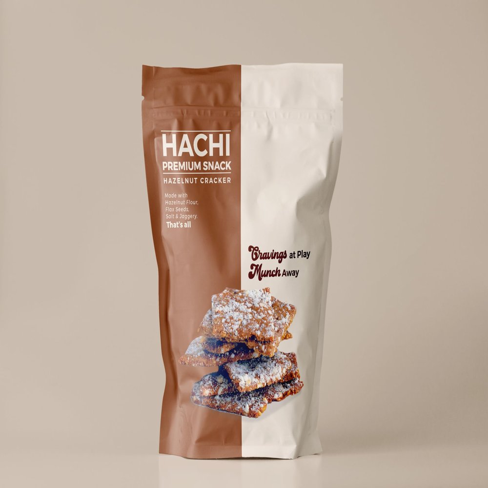 HACHI Hazelnut Cracker | Made with Hazelnut Flour, Flax Seeds, Jaggery & Salt | Crunchy & Wholesome Snack | No Refined Sugar or Preservatives | Snack Pack | 100g