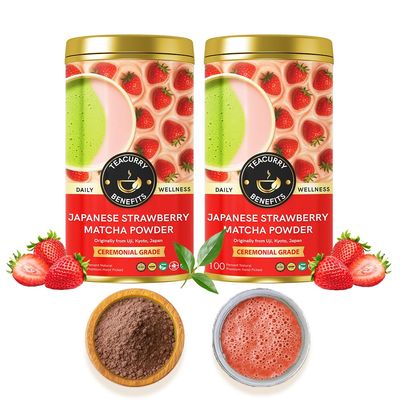 Teacurry Japanese Strawberry Matcha - Brew Sugar Free Instant Matcha Latte - Ceremonial Grade from Uji with Real Strawberry Powder - Helps in Energy, Detox - (50 Grams)