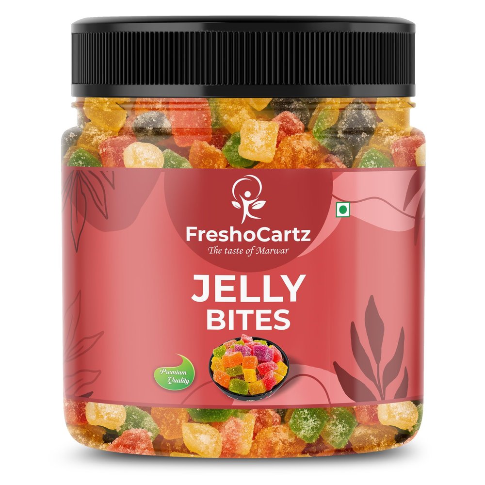 FreshoCartz Jelly Bites | Sugar Coated Jelly Candy | Mix Fruits Jelly | Juicy Jellies - Jar Pack (Mix Fruit Jelly, (Pack of 1) 395 gram