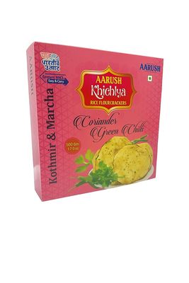 Aarush Khichiya Coriander Green Chilli Rice Fresh Khichiya | Ready to Fry & Roast papad fryums | Hexagonal Appalam Akki Happala Fryum With Tastemaker | 500GM | Ready To Fry Chawal Ke Papad Fryums papad (Flavor: Coriander Green Chilli)