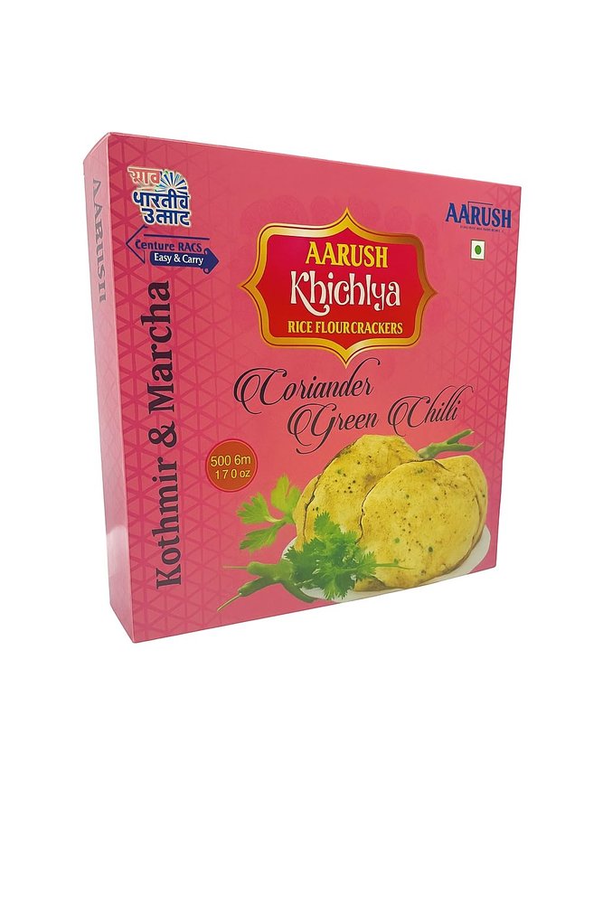Aarush Khichiya Coriander Green Chilli Rice Fresh Khichiya | Ready to Fry & Roast papad fryums | Hexagonal Appalam Akki Happala Fryum With Tastemaker | 500GM | Ready To Fry Chawal Ke Papad Fryums papad (Flavor: Coriander Green Chilli)