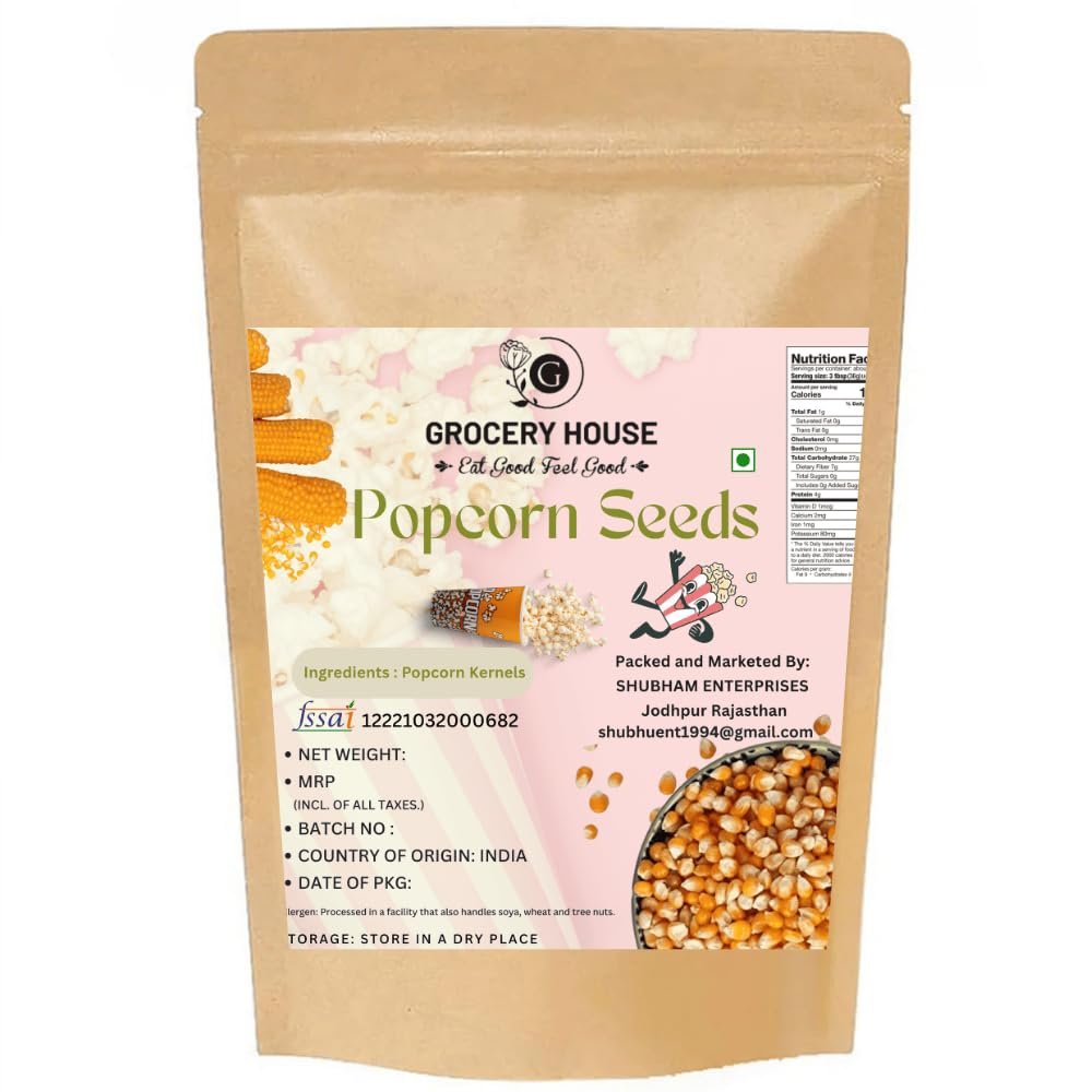 GROCERY HOUSE Popcorn Kernels 200g | Natural & Non-GMO | High-Fiber Snack | Ideal for Home Popping | Fresh & Crunchy | Healthy Whole Grain
