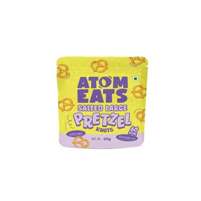 Atom Eats | Salted Pretzel Large Knots 30g | 100% Baked | Savoury Snack for Coffee, Wine, Desserts & Gifiting | Crunchy and Salty | Imported Quality | Classic American Snack