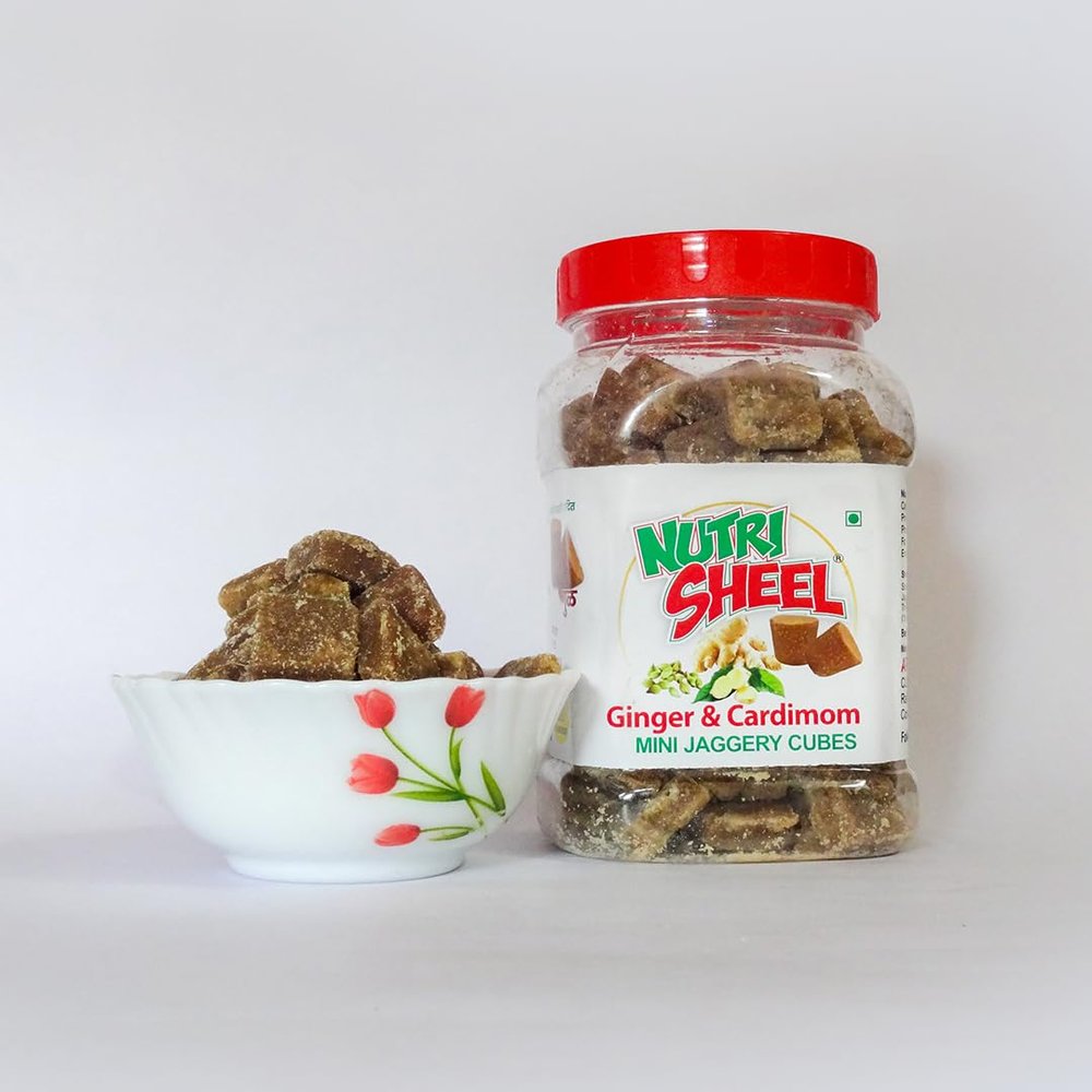 ATGS Ginger and Cardamom Mini Jaggery Cubes 500 gm Organic | After Meal Snack | Mukhwas | No Preservatives Added