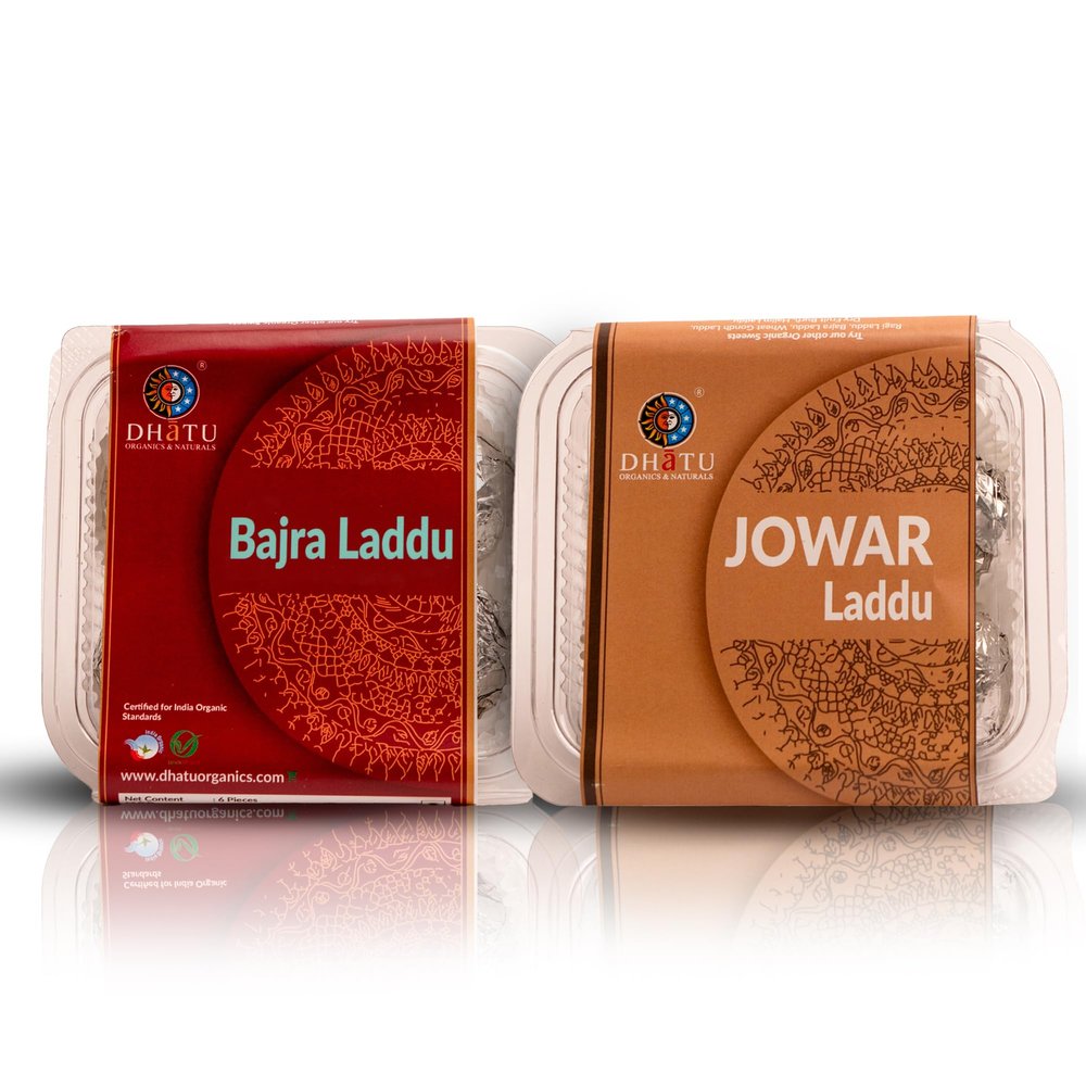 Dhatu Organics Organic Jowar Laddu & Bajra Laddu | 150g Each | 6 Pcs Per Pack | Combo Pack of 2