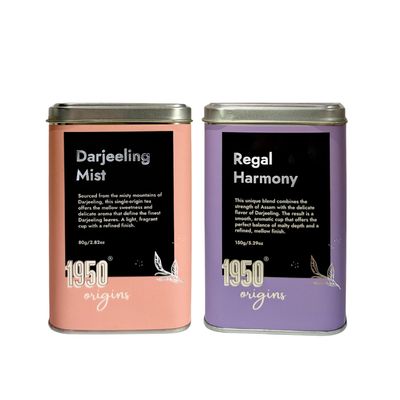 1950 origins Premium Loose Leaf Tea Combo | Darjeeling Mist (80g) & Regal Harmony Assam-Darjeeling Blend (150g) | 100% Natural | Whole Long Leaf & CTC Tea | Aromatic, Fresh & Pure Leaf