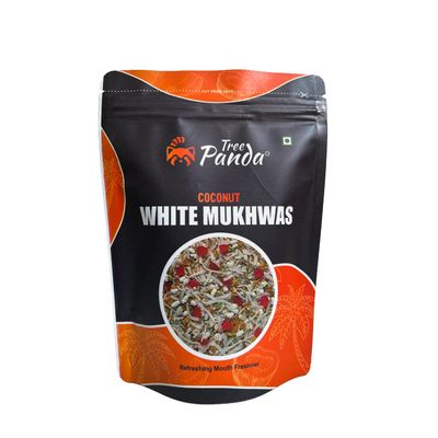 125g Coconut White Mukhwas Mouth Fresheners | Digestive Mouth Freshener | Supari-Free After-Meal Snack | Tree Panda Coconut flakes Refreshment | Healthy Mukhwas Zip Lock Pack (125g)