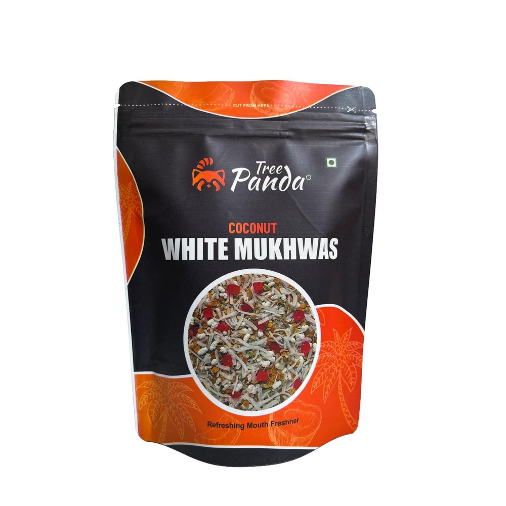 125g Coconut White Mukhwas Mouth Fresheners | Digestive Mouth Freshener | Supari-Free After-Meal Snack | Tree Panda Coconut flakes Refreshment | Healthy Mukhwas Zip Lock Pack (125g)