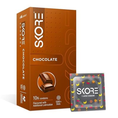 Chocolate Flavoured Condoms Lubricated Premium Latex for Smooth 1500+ Dots Hard Rock Gel Sachet Free (Pack of 3)