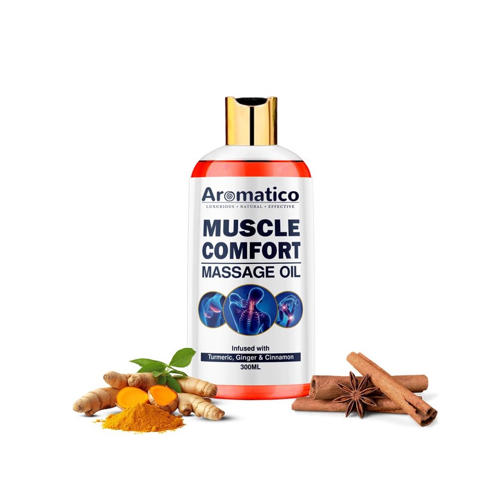 AROMATICO Muscle Comfort Massage Oil - 300ml. Ayurveda based blend of Natural Herbs & Carrier Oils. Helps in Joint Pain & Muscle Relaxation. 100% Pure & Natural.