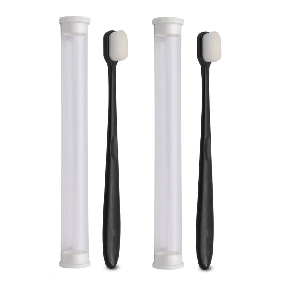 9UP 2Pcs Ultra Soft Toothbrush For Adult | Manual Toothbrush With 20000 Extra Soft Bristles For Sensitive Gums & Teeth, Pregnant Women, Kids & Elders (Black Brush White Flat Bristles)