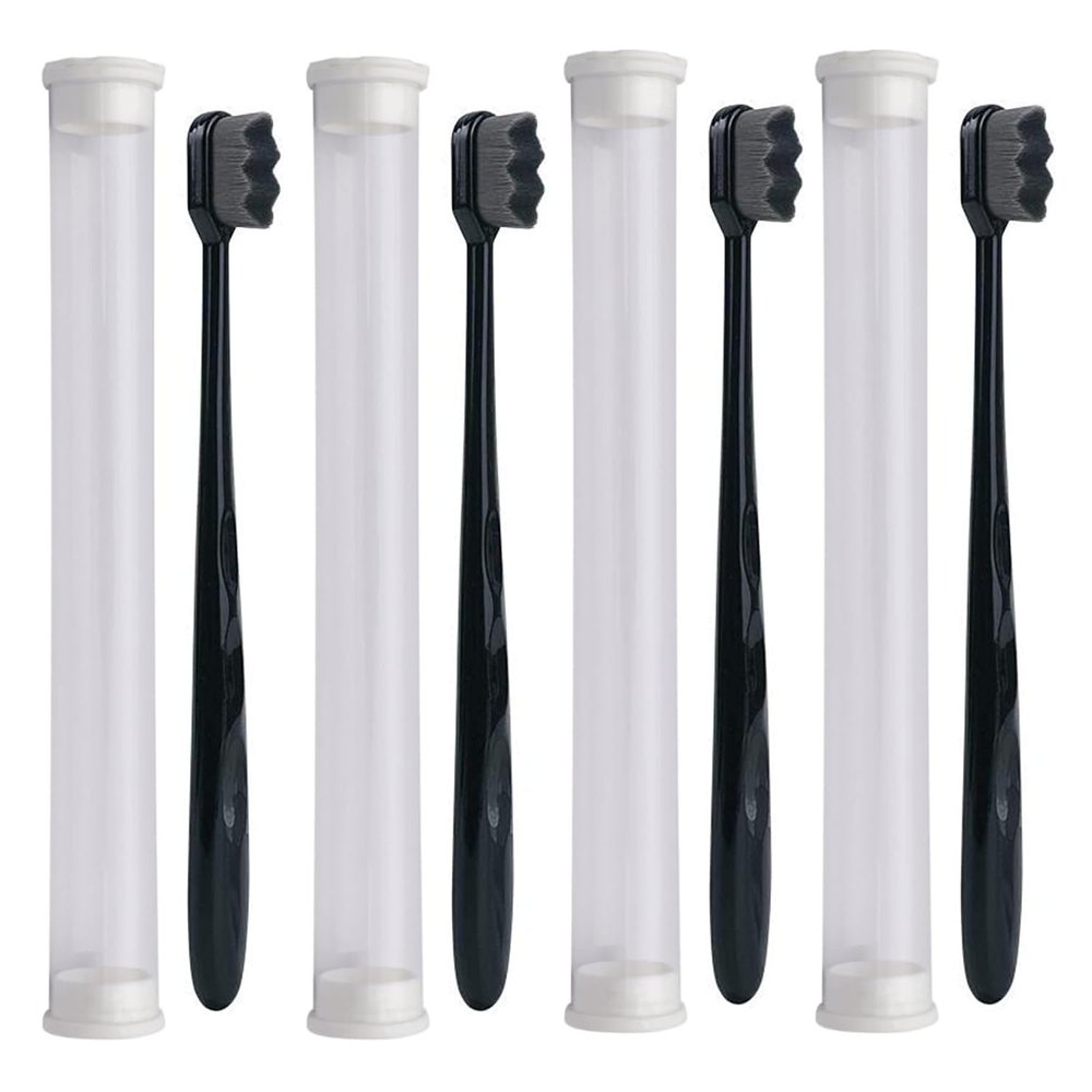 9UP 4Pcs Ultra Soft Toothbrush For Adult | Manual Toothbrush With 20000 Extra Soft Bristles For Sensitive Gums & Teeth, Pregnant Women, Kids & Elders (Black Brush Black ZikZak Bristles)