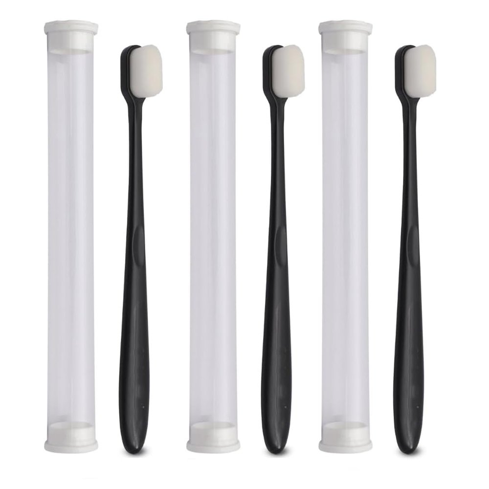 9UP 3Pcs Ultra Soft Toothbrush For Adult | Manual Toothbrush With 20000 Extra Soft Bristles For Sensitive Gums & Teeth, Pregnant Women, Kids & Elders (Black Brush White Flat Bristles)