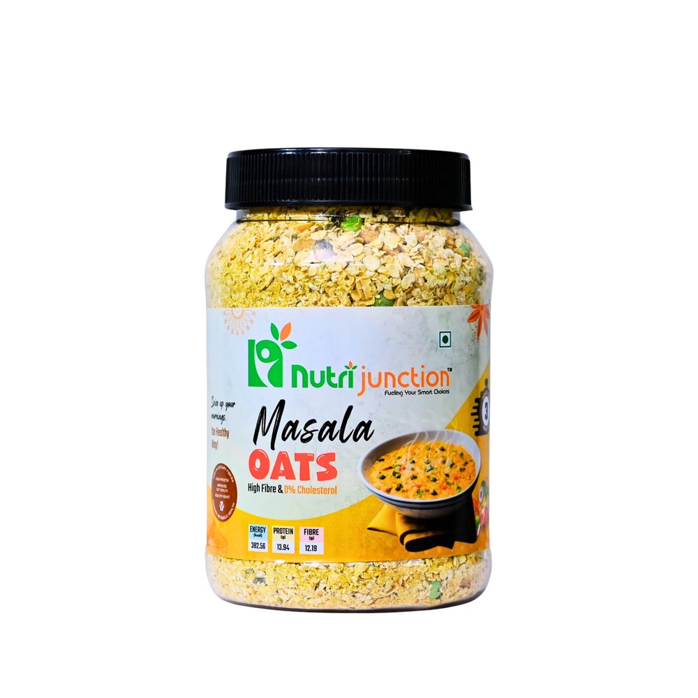 NutriJunction Masala Oats,Veggie Twist |Anytime Snack |Ready in 3 mins |No preservatives| high in fibre | high in protein -500g Jar