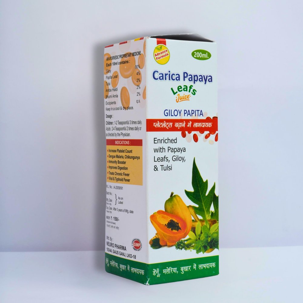 Carica Papaya Leaf Extract Syrup with Giloy & Tulsi  Pack of 2 (200ml Each) | Boost Platelet Count & Immunity | Ayurvedic Support for Dengue, Viral Fever & Recovery