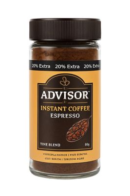 ADVISOR Espresso Instant Coffee 60g | Medium Roast | Freeze Dried Pure & Natural Coffee | Rich Aroma & Flavour | No Added Sugar | Premium Instant Coffee in Sealed Glass Bottle
