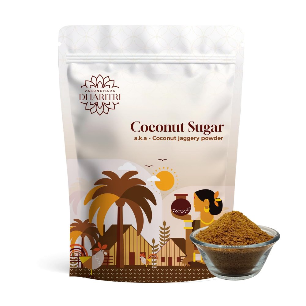 VASUNDHARA DHARITRI Coconut Sugar (Jaggery) 500g, Organic & Unrefined Jaggery, Low GI, High Antioxidants & Minerals, Chemical-free Healthy Sugar Substitute for Tea, Coffee, Desserts, Cooking & Baking