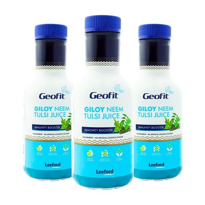 Geofit Giloy Neem Tulsi Juice 500ml | Ayurvedic Juice for Immunity Support & Detox | All-Natural Ingredients | No Added Sugar or Preservatives | Herbal Health Drink for Adults (Pack of 3)