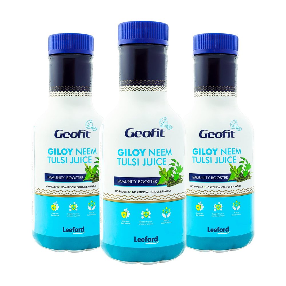 Geofit Giloy Neem Tulsi Juice 500ml | Ayurvedic Juice for Immunity Support & Detox | All-Natural Ingredients | No Added Sugar or Preservatives | Herbal Health Drink for Adults (Pack of 3)