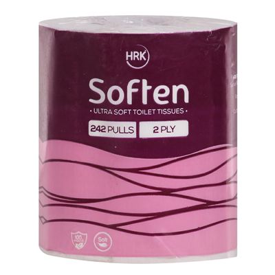 HRK SOFTEN Ultra SoftToilet Paper/Tissues Rolls, 2 Ply, Pack of 1 Rolls, (968 Pulls) Ultra-Soft, Highly Absorbent Tissue | Compatible with All Dispensers | Ideal for Home, Office & Restaurant Use