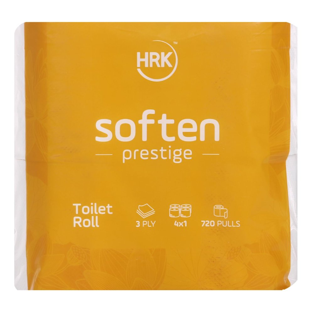 HRK SOFTEN PrestigeToilet Paper/Tissues Rolls, 3 Ply, Pack of 4 Rolls, (2880 Pulls) Ultra-Soft, Highly Absorbent Tissue | Compatible with All Dispensers | Ideal for Home, Office & Restaurant Use