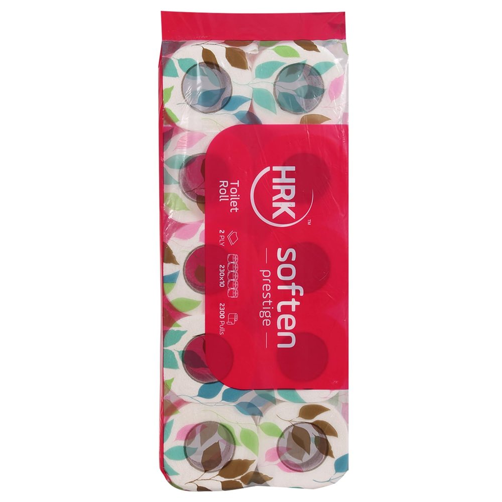 HRK SOFTEN PrestigeToilet Paper/Tissues Rolls, 2 Ply, Pack of 10 Rolls, (2300 Pulls) Ultra-Soft, Highly Absorbent Tissue | Compatible with All Dispensers | Ideal for Home, Office & Restaurant Use