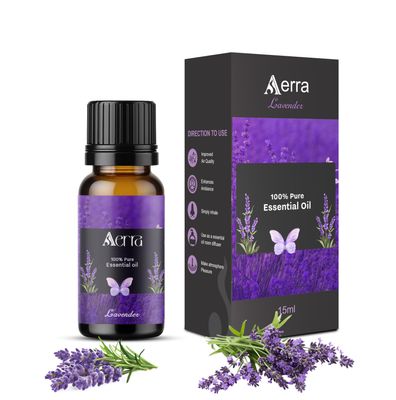 Aerra Lavender Essential Oil (15ml) - Pure Aroma Oil for Diffuser, Room Freshener, DIY - Soothing Scent