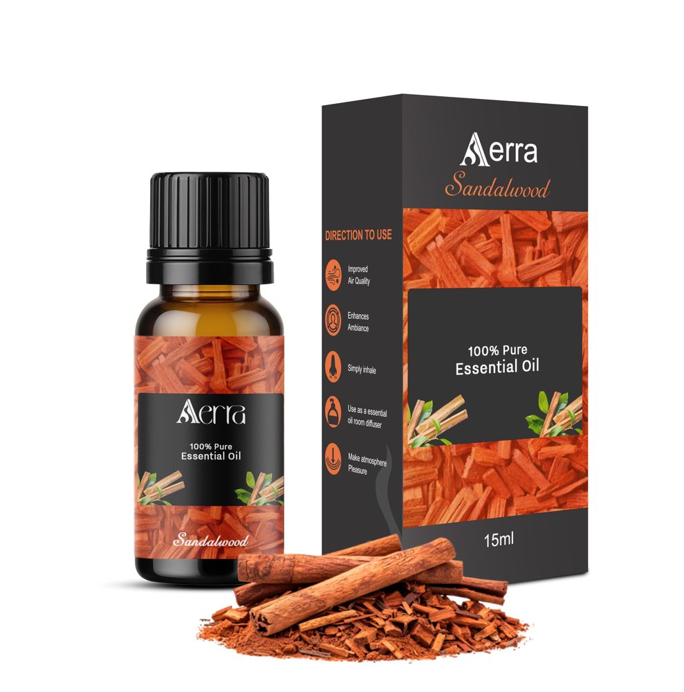 Aerra Sandalwood Essential Oil (15ml) - Pure Chandan Aroma Oil for Diffuser, Puja, DIY - Woody Scent | Great Indian Festival Deal | 44% Off