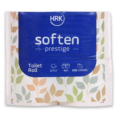 HRK SOFTEN PrestigeToilet Paper/Tissues Rolls, 2 Ply, Pack of 4 Rolls, (2400 Pulls) Ultra-Soft, Highly Absorbent Tissue | Compatible with All Dispensers | Ideal for Home, Office & Restaurant Use