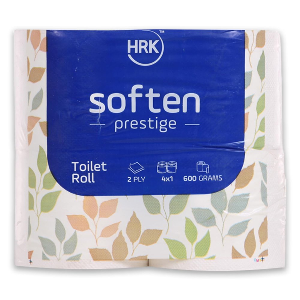 HRK SOFTEN PrestigeToilet Paper/Tissues Rolls, 2 Ply, Pack of 4 Rolls, (2400 Pulls) Ultra-Soft, Highly Absorbent Tissue | Compatible with All Dispensers | Ideal for Home, Office & Restaurant Use