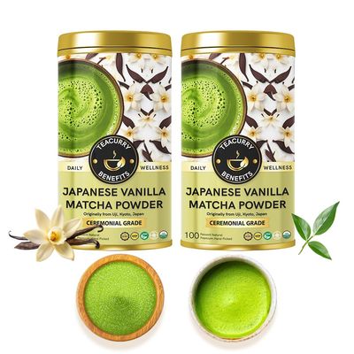 Teacurry Japanese Vanilla Matcha Powder - Brew Instant Matcha Latte - Ceremonial Grade from Uji with Real Vanilla Powder - Helps with Energy, Mood & Weight (50 Grams)