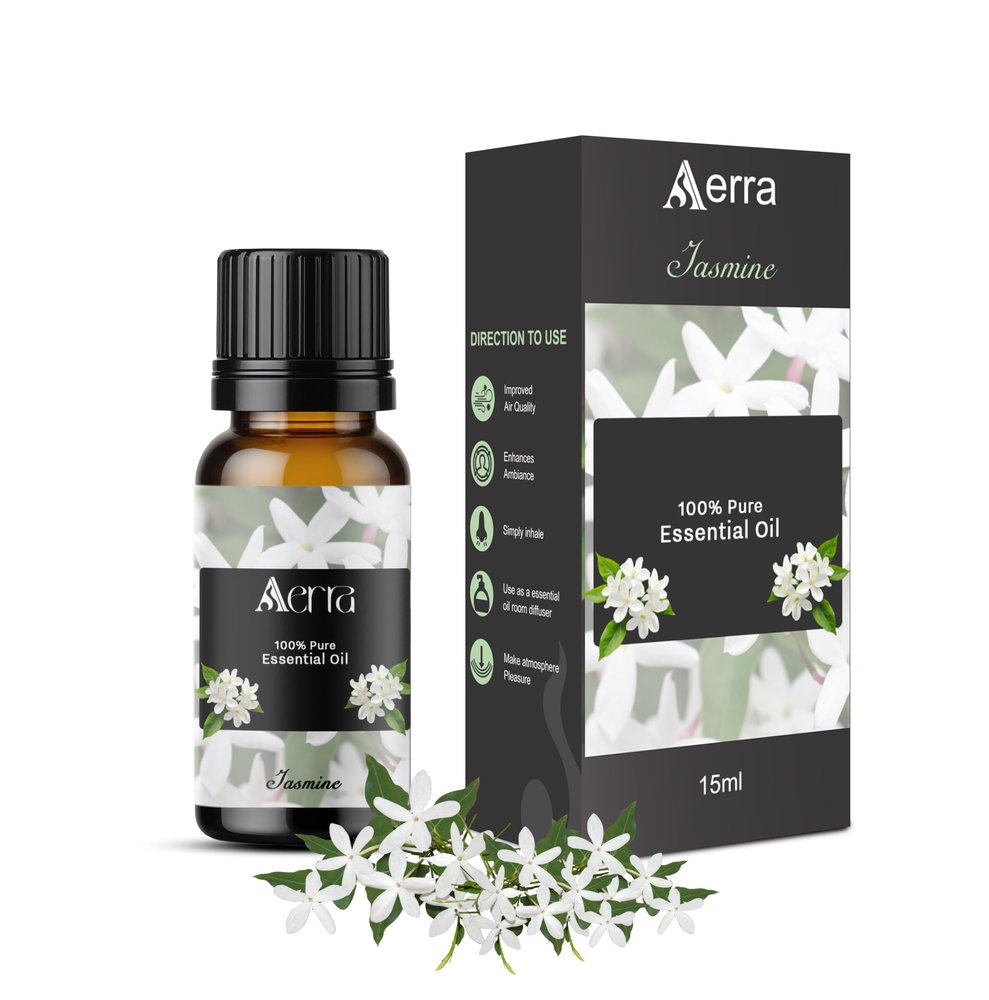 Aerra Jasmine Essential Oil (15ml) - Pure Mogra Aroma Oil for Diffuser, Puja, DIY - Floral Scent