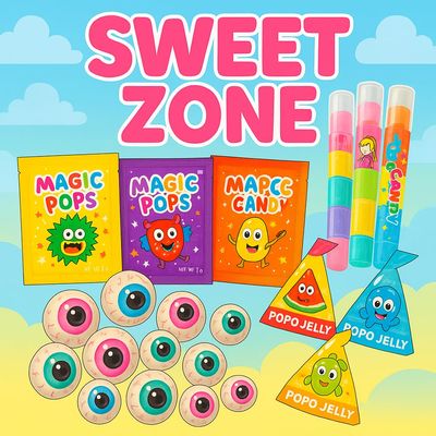 Ultimate Fun Candy Pack (26PC) with Magic Pops Popping Candy and Popo Jelly Eyeball Shaped Candies, Assorted Flavours, Sweet Zone Collection
