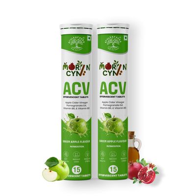 Ayuleafvera  Morincyn  Apple Cider Vinegar Effervescent Tablet with Pomegranate, Vitamin B12 & B6 Green Apple Flavor | No added Sugar | 30 Tablets