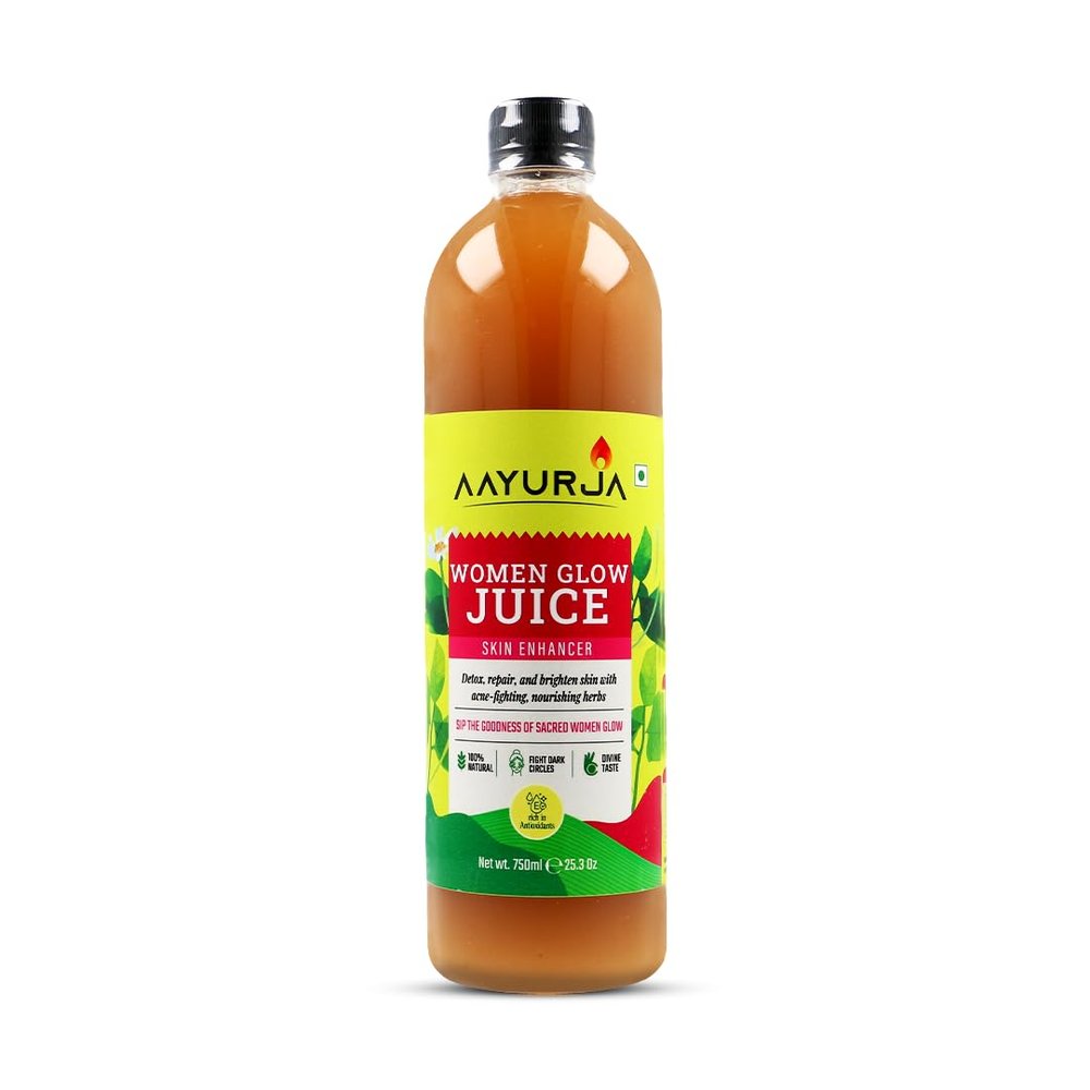 AAYURJA Women Glow Juice 750ML | Ayurvedic Skin & Hormonal Balance Tonic | Enhances Skin Radiance, Detox & Menstrual Wellness | Enriched with Natural Herbs | No Added Sugar