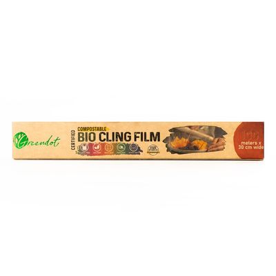 GREENDOT BIOPAK Biodegradable & Compostable Bio Cling Film Wrap (100m x 30cm), Made from Corn Starch, Ideal for Food Storage & Packing, Plastic-Free, BPA-Free, Food-Safe Multipurpose Food Cling Film